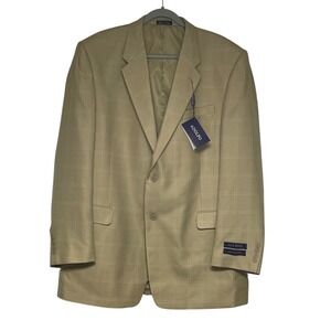 Adolfo Tan Plaid Wool Silk Blazer Men's 46 Long NWT